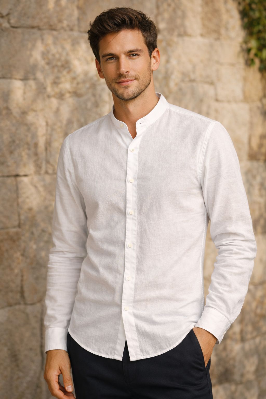 6526MAOMLBL - CAMISA LINO MAO THAI BLANCO